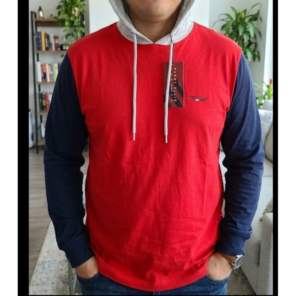 Perry‎ Ellis America Men's Color Chili Pepper Red, Navy Blue And Greys Hoodie XL